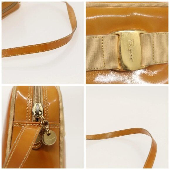 Salvatore Ferragamo Shoulder Bag Patent leather Gold Beige Auth 98765 - Picture 16 of 16